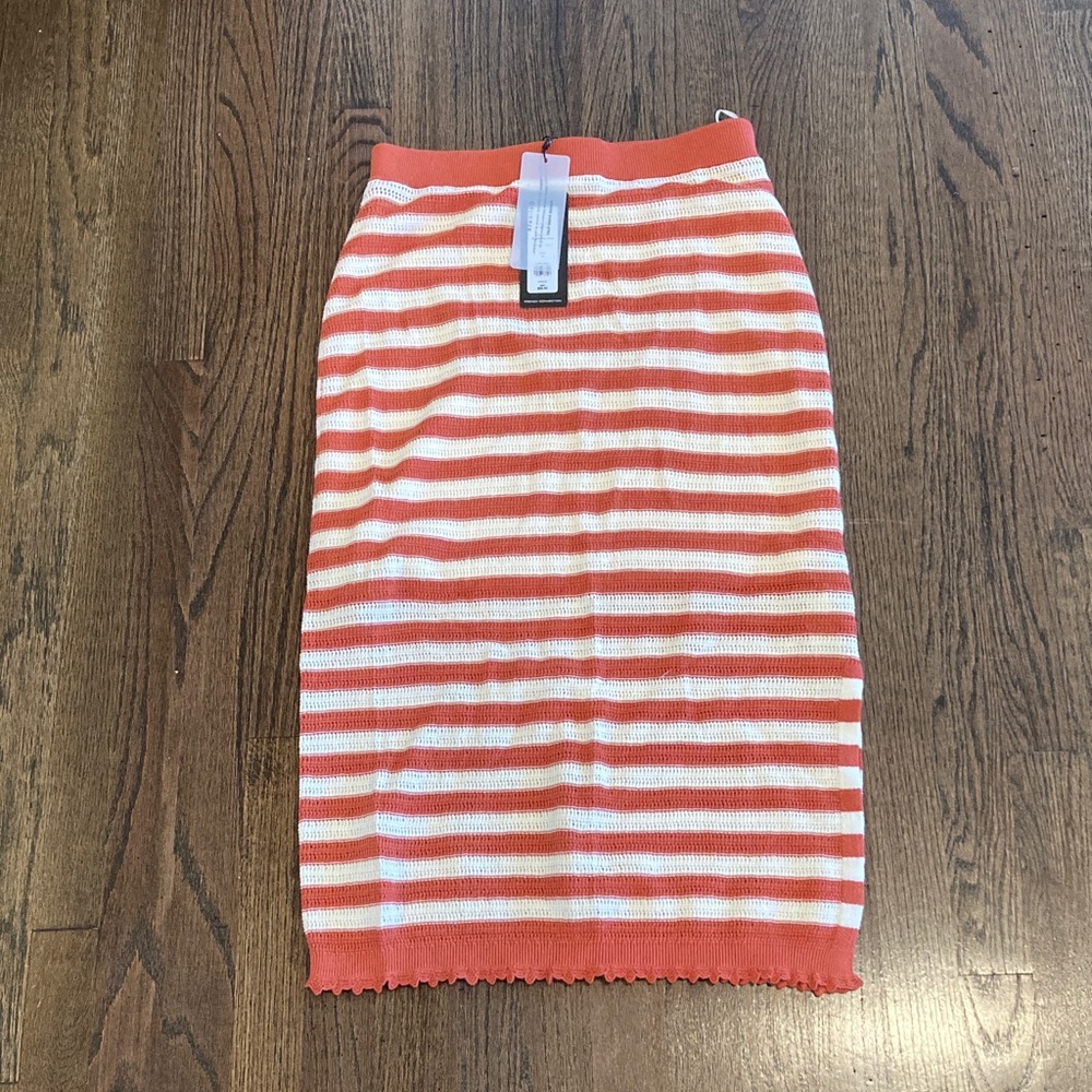 French Connection Orange and White Striped Pencil Skirt
